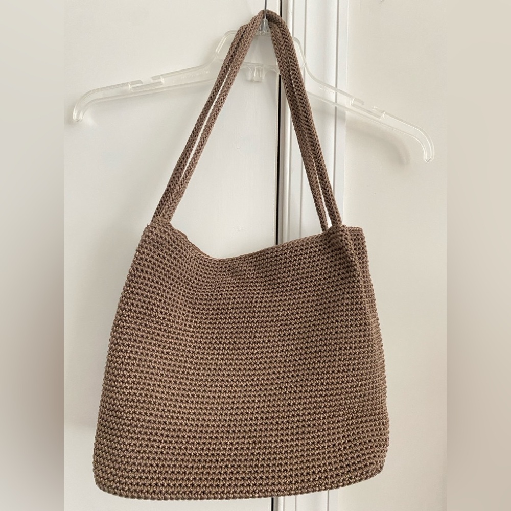 The Sak  Woven Chocolate Brown Tweed Crochet Boho Hobo Purse Satchel Handbag